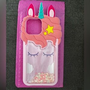 iPhone 13 Pro Max Unicorn Glitter Liquid Phone Case Pink Cute Kawaii